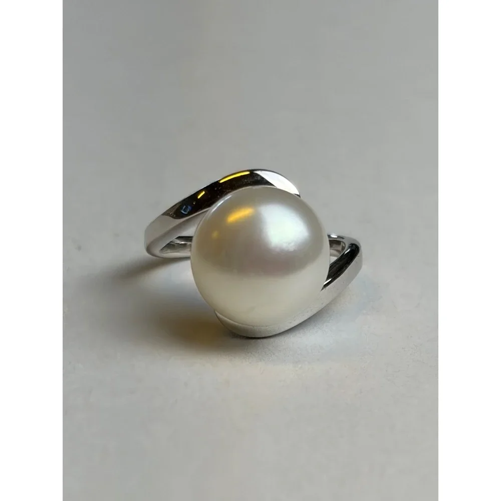 Vintage Pearl Ring 6.5 Silver 925 Bypass Solitaire Minimalist Elegant Jewelry
